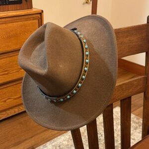 Brown Fedora Hat with Beaded Band small size
